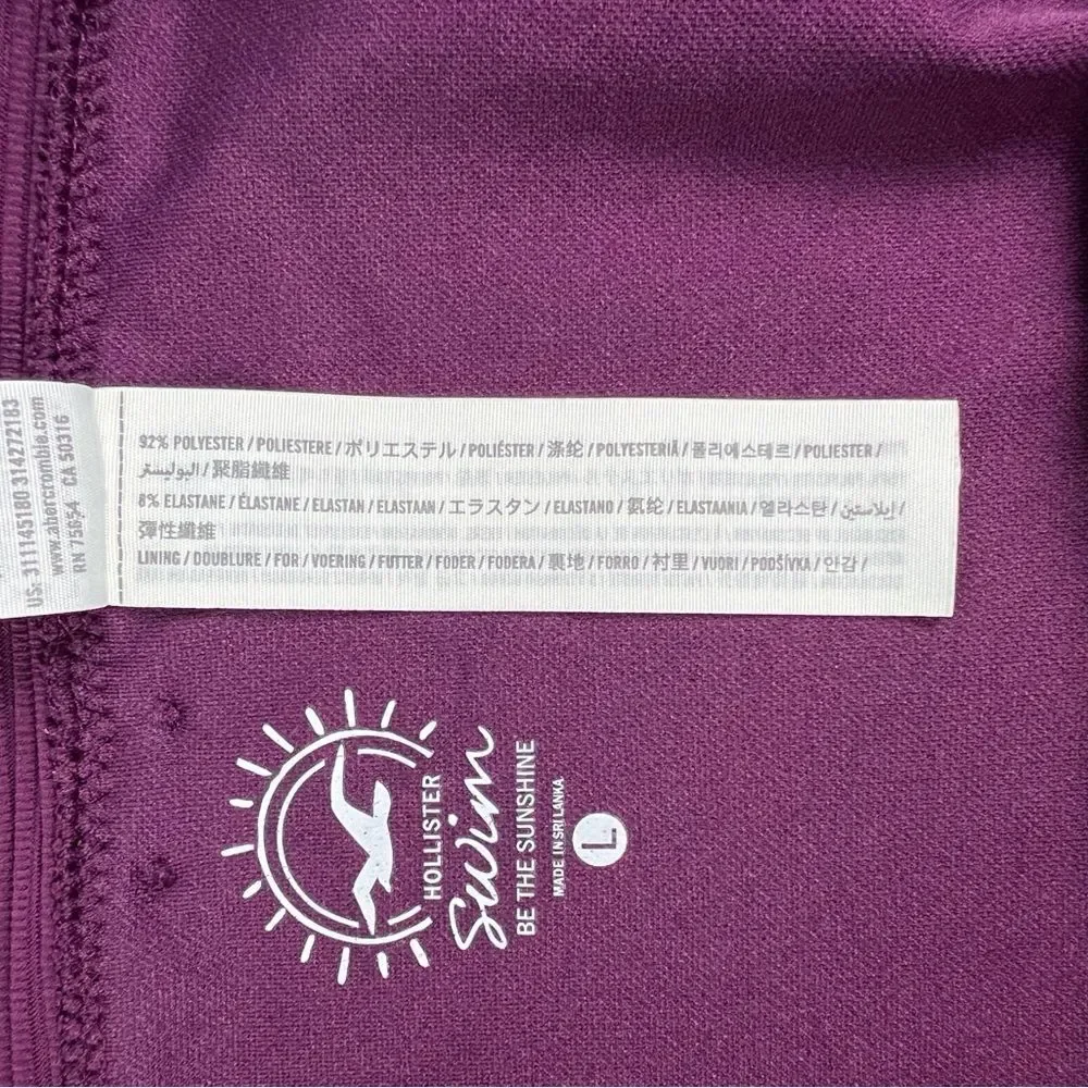 Hollister‎ Dark Plum Purple Ribbed Hipster Swim Bikini Bottom Size Large